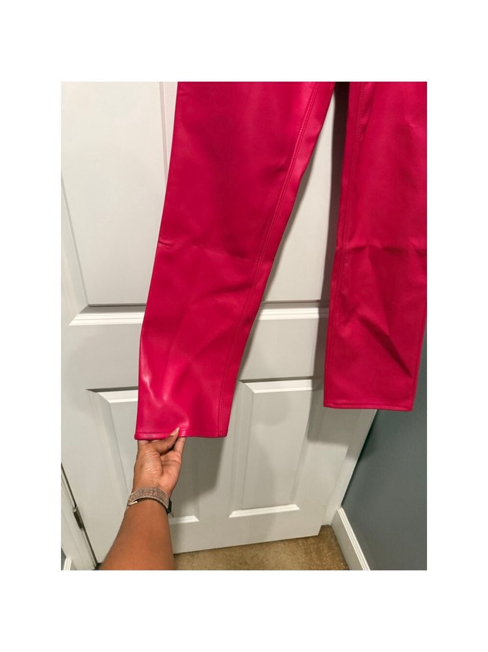 Women's GOOD AMERICAN Straight Leg Faux Leather Pants Size 6 Pink - Picture 9 of 11